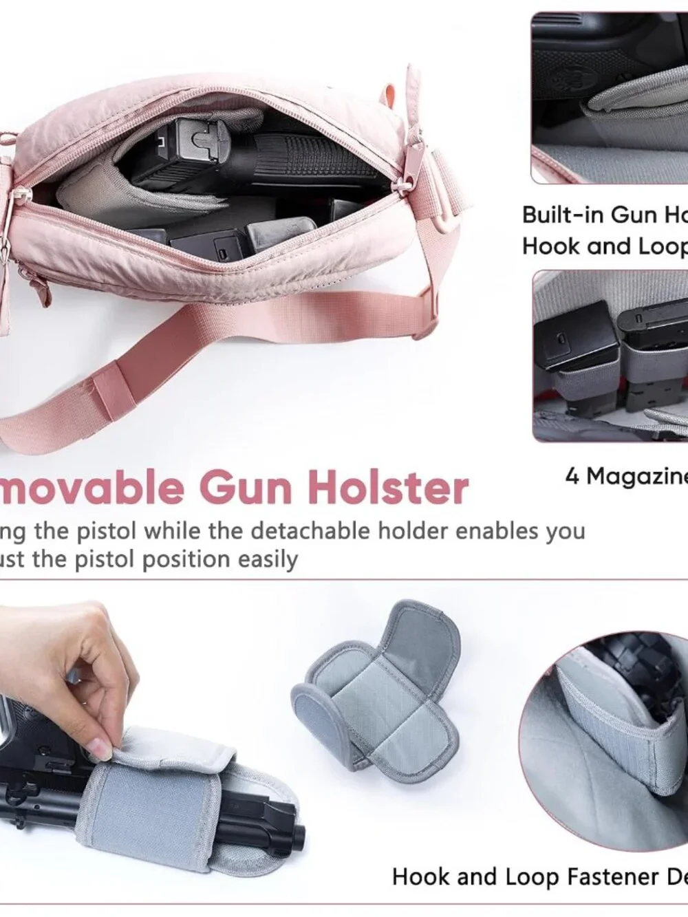 Soft Pistol Case for Women, Waist & Crossbody Concealed Carry Purse Gun Bag with - Picture 4 of 6